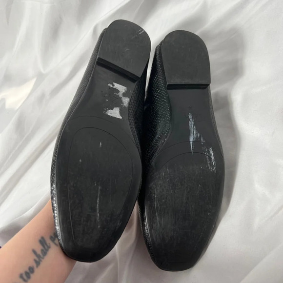 Zara Black Snakeskin Faux Leather Loafers Size 36 Gold Buckle - Picture 7 of 8